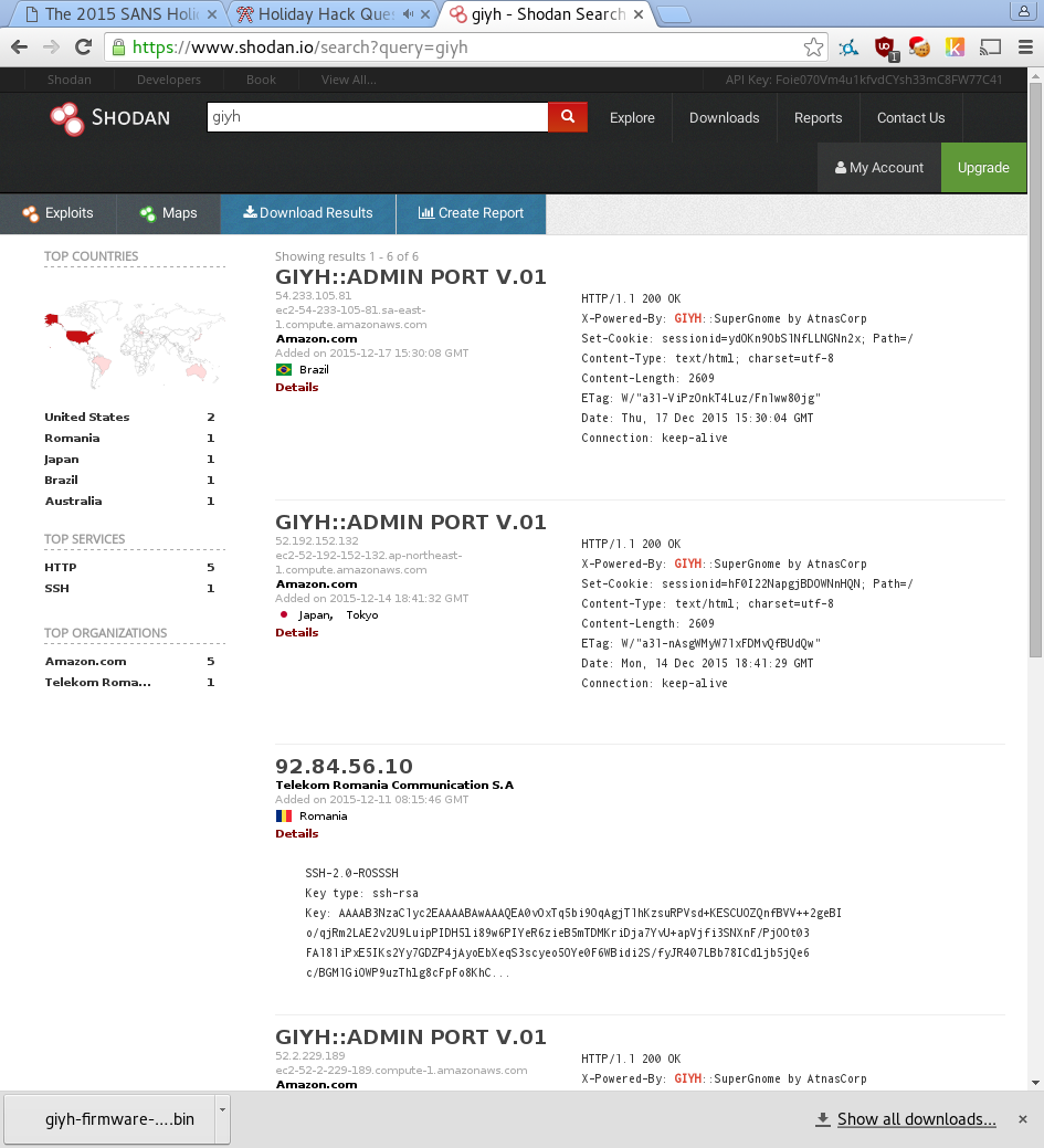 Shodan search results